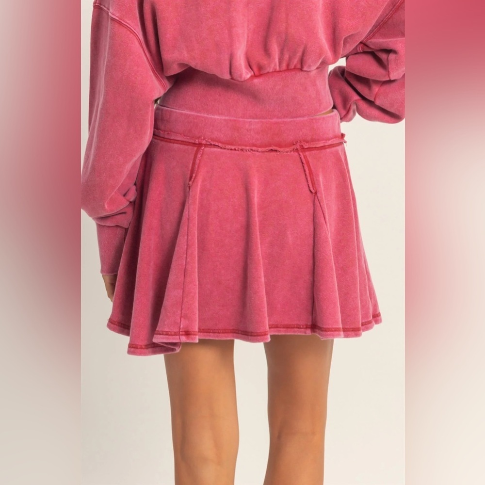 NWT Acid Washed Terry Exposed Seam Drawstring Mini Skirt with Shorts Skort - Picture 3 of 5